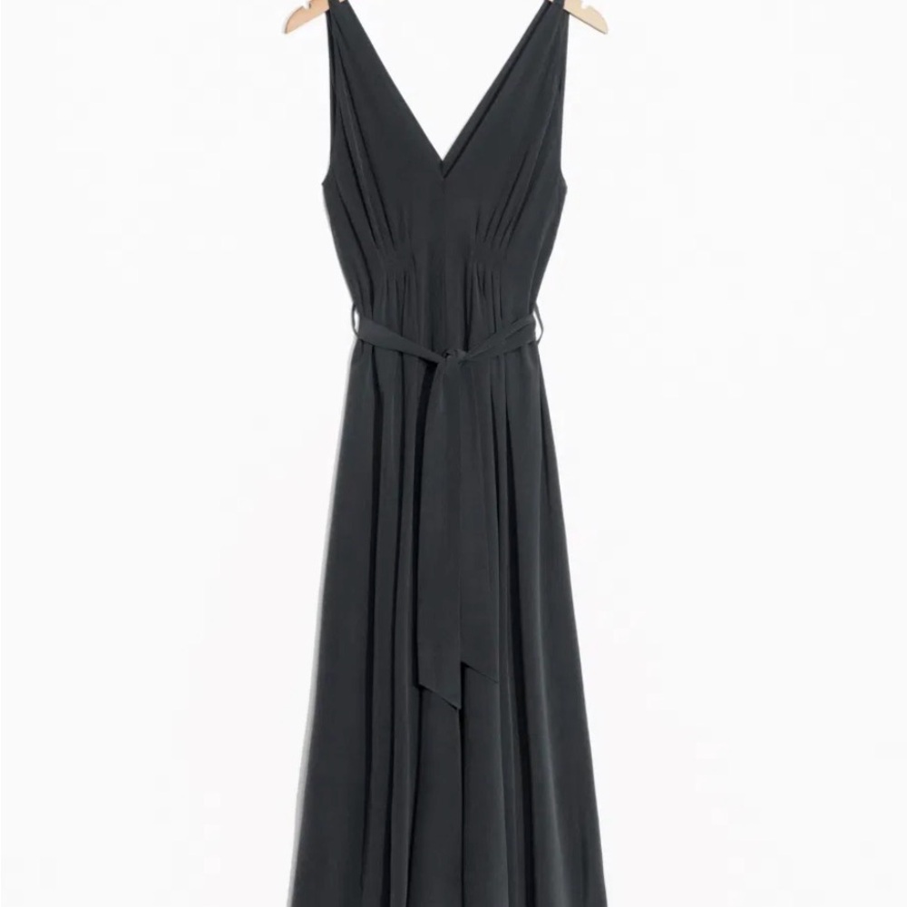 & Other Stories Black Charcoal Sleeveless Silk Belted Dress Small 2